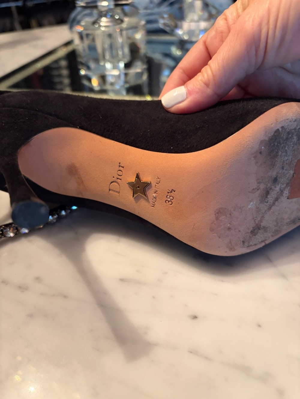 Dior Black Suede Pointed Pump with Crystal Ankle Strap - Picture 4 of 4